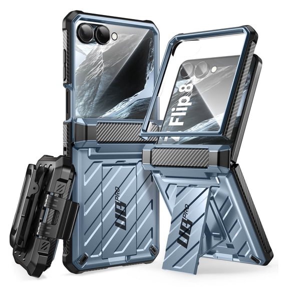 SUPCASE Unicorn Beetle Pro for Samsung Galaxy Z Flip 8 Case, Hinge Protection 360 Full Body Military-Grade Phone Cover with Foldable Stand and Rotating Belt Clip, Front Screen Protector, Tilt