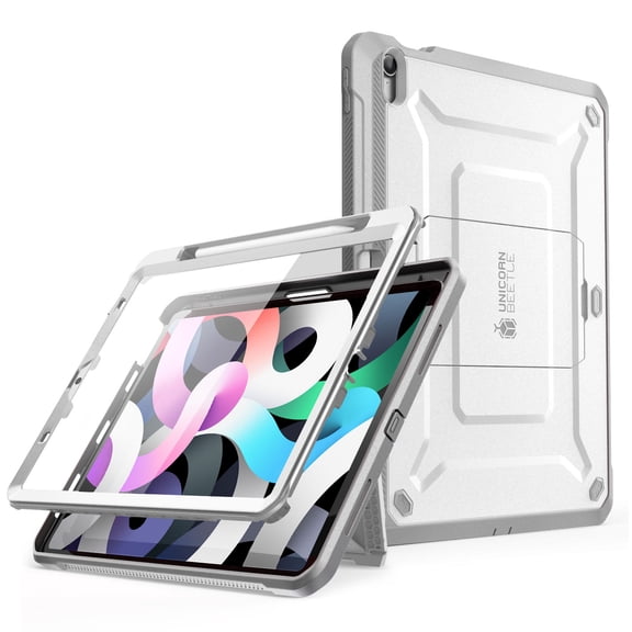 SUPCASE Unicorn Beetle Pro Series Case Designed for iPad Air 4 (2020) 10.9 Inch, with Pencil Holder & Built-in Screen Protector Full-Body Rugged Heavy Duty Case (White)