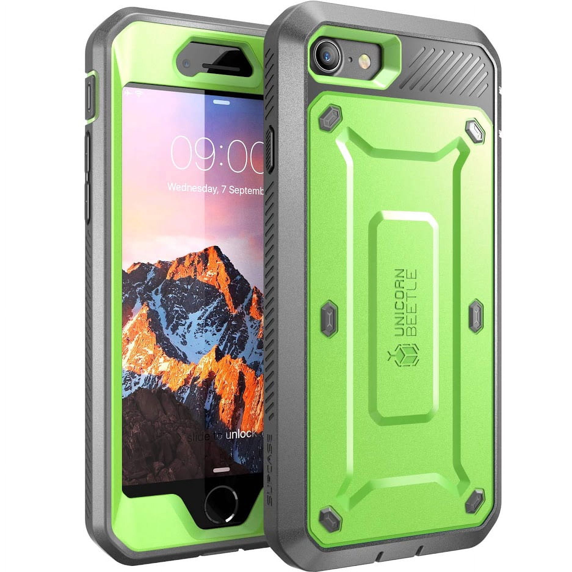 SUPCASE Unicorn Beetle Pro Series Case Designed for iPhone SE 3rd Gen (2022) / iPhone SE 2nd Gen (2020) / iPhone 7 / iPhone 8, Full-Body Rugged Holster Case with Built-In Screen Protector (Green)