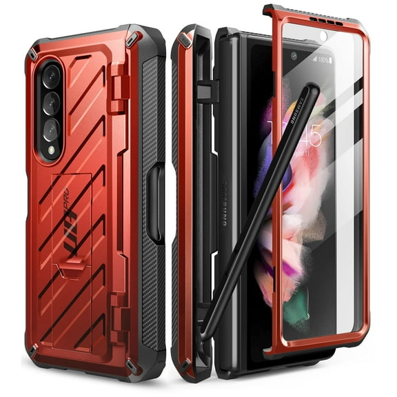 SUPCASE Unicorn Beetle Pro Series Case for Samsung Galaxy Z Fold 3 5G (2021), Full-Body Dual Layer Rugged Case with Built-in Screen Protector & Kickstand & S Pen Slot (Ruddy)