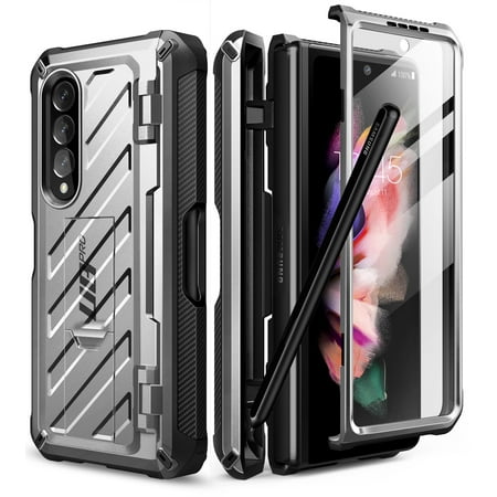 SUPCASE Unicorn Beetle Pro Series Case for Samsung Galaxy Z Fold 3 5G (2021), Full-Body Dual Layer Rugged Case with Built-in Screen Protector & Kickstand & S Pen Slot (Silver)