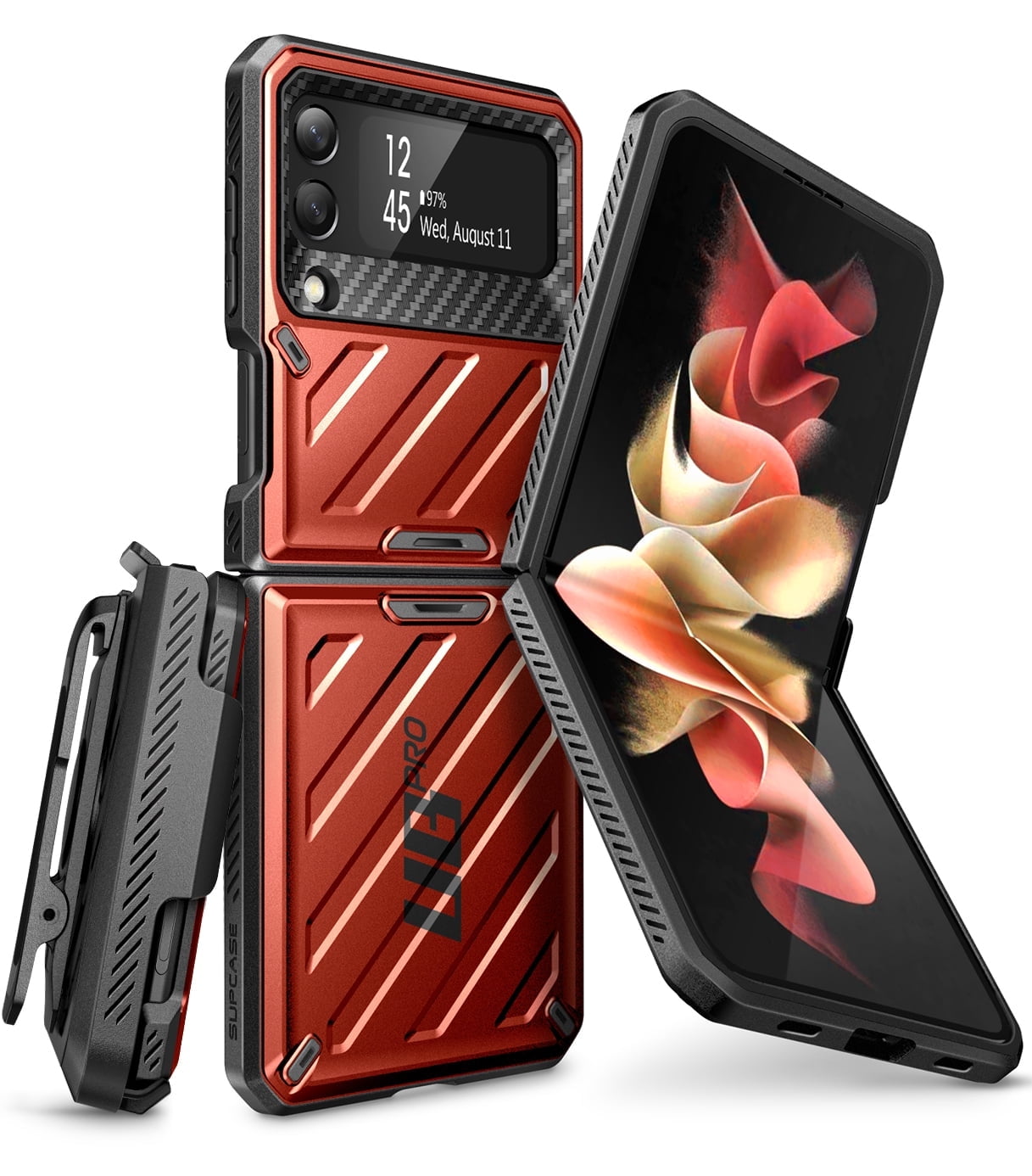 SUPCASE Unicorn Beetle Pro Series Case for Samsung Galaxy Z Flip 3 5G (2021), Full-Body Dual Layer Rugged Protective Case with Holster (Ruddy)