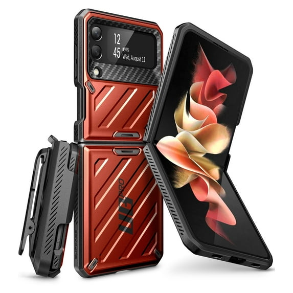 SUPCASE Unicorn Beetle Pro Series Case for Samsung Galaxy Z Flip 3 5G (2021), Full-Body Dual Layer Rugged Protective Case with Holster (Ruddy)
