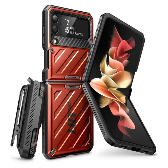 SUPCASE Unicorn Beetle Pro Series Case for Samsung Galaxy Z Flip 3 5G (2021), Full-Body Dual Layer Rugged Protective Case with Holster (Ruddy)