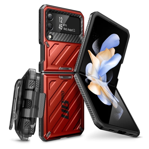 SUPCASE Unicorn Beetle Pro Series Case for Samsung Galaxy Z Flip 4 5G (2022), Full-Body Dual Layer Rugged Protective Case with Holster (Ruddy)