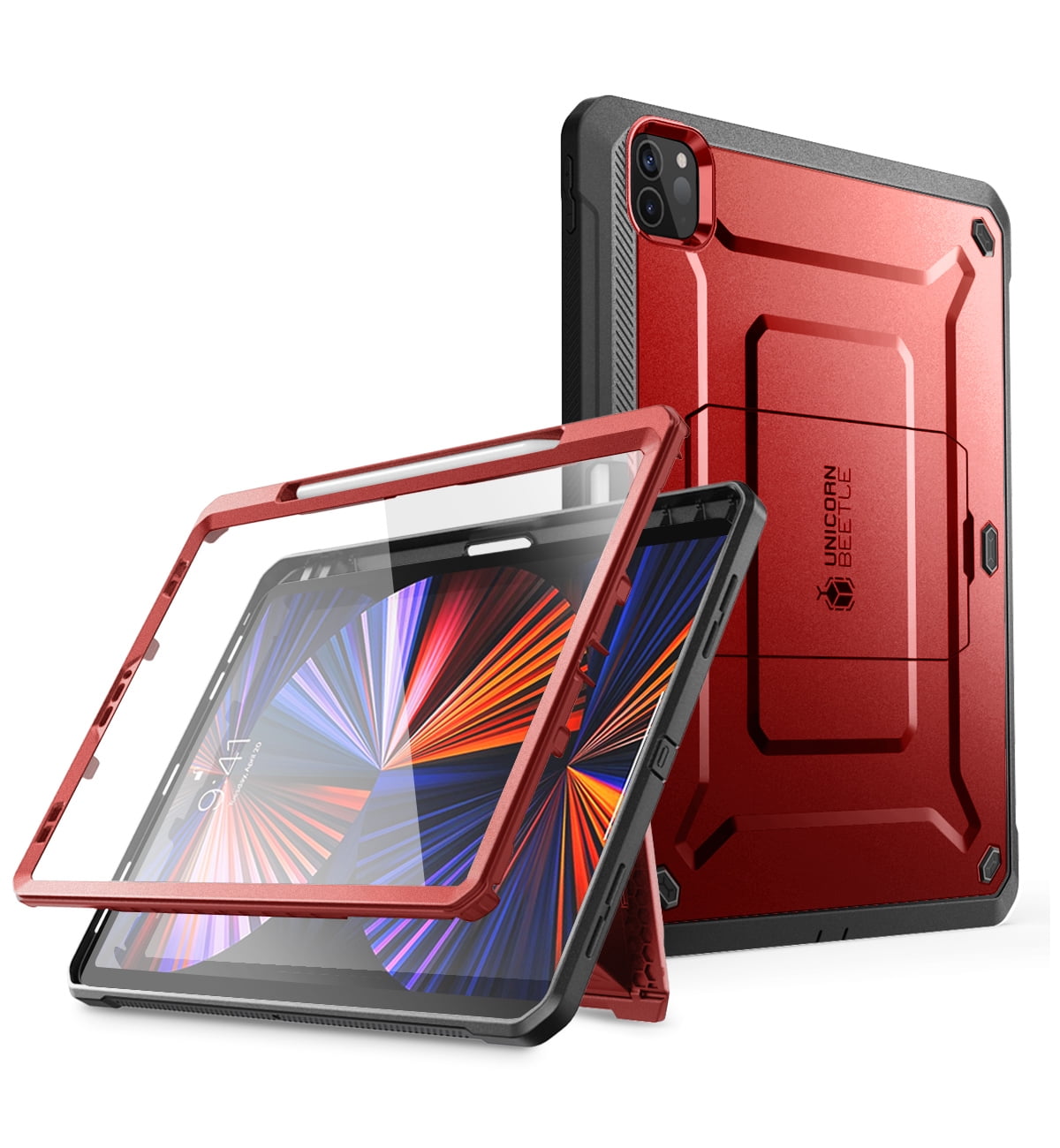 SUPCASE Unicorn Beetle Pro Series Case for iPad Pro 11 Inch (2021 / 2020), Support Apple Pencil Charging with Built-in Screen Protector Full-Body Rugged Kickstand Protective Case (Ruddy)