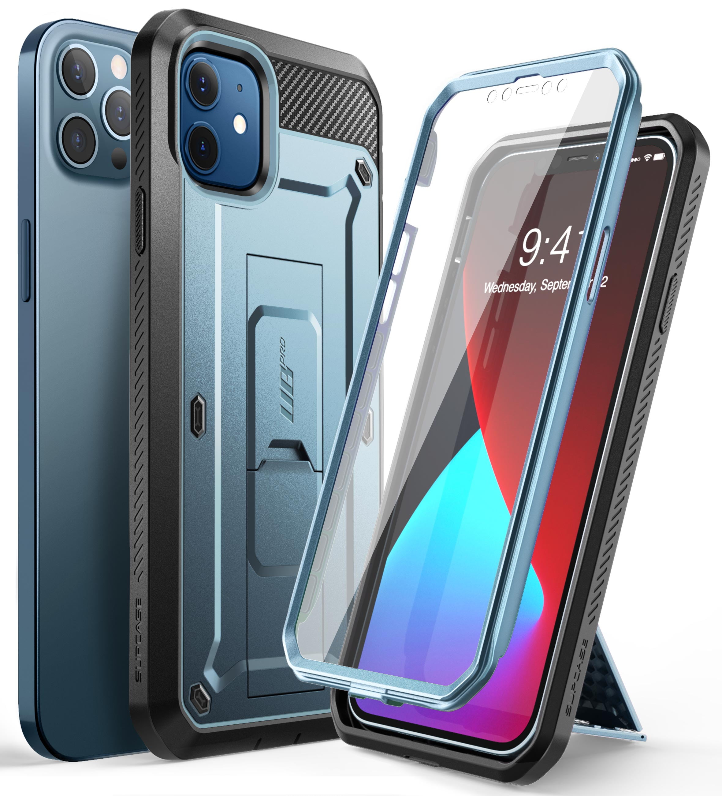 SUPCASE Unicorn Beetle Pro Series Case for iPhone 12 / iPhone 12 Pro (2020 Release) 6.1 Inch, Built-in Screen Protector Full-Body Rugged Holster Case (Cerulean)