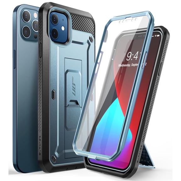 SUPCASE Unicorn Beetle Pro Series Case for iPhone 12 / iPhone 12 Pro (2020 Release) 6.1 Inch, Built-in Screen Protector Full-Body Rugged Holster Case (Cerulean)