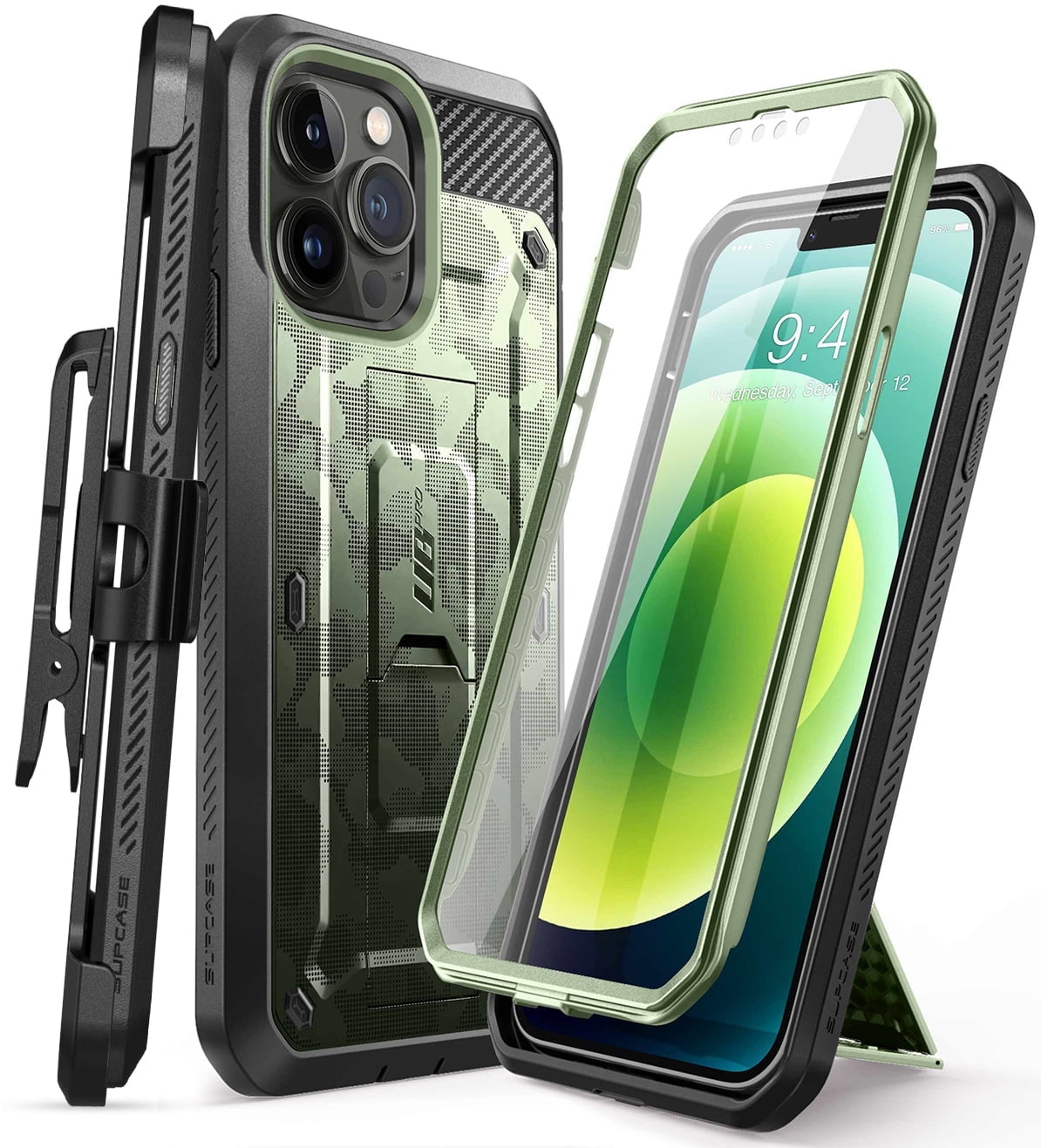 SUPCASE Unicorn Beetle Pro Series Case for iPhone 13 Pro Max (2021 Release) 6.7 Inch, Built-in Screen Protector Full-Body Rugged Holster Case (CamoGrass)
