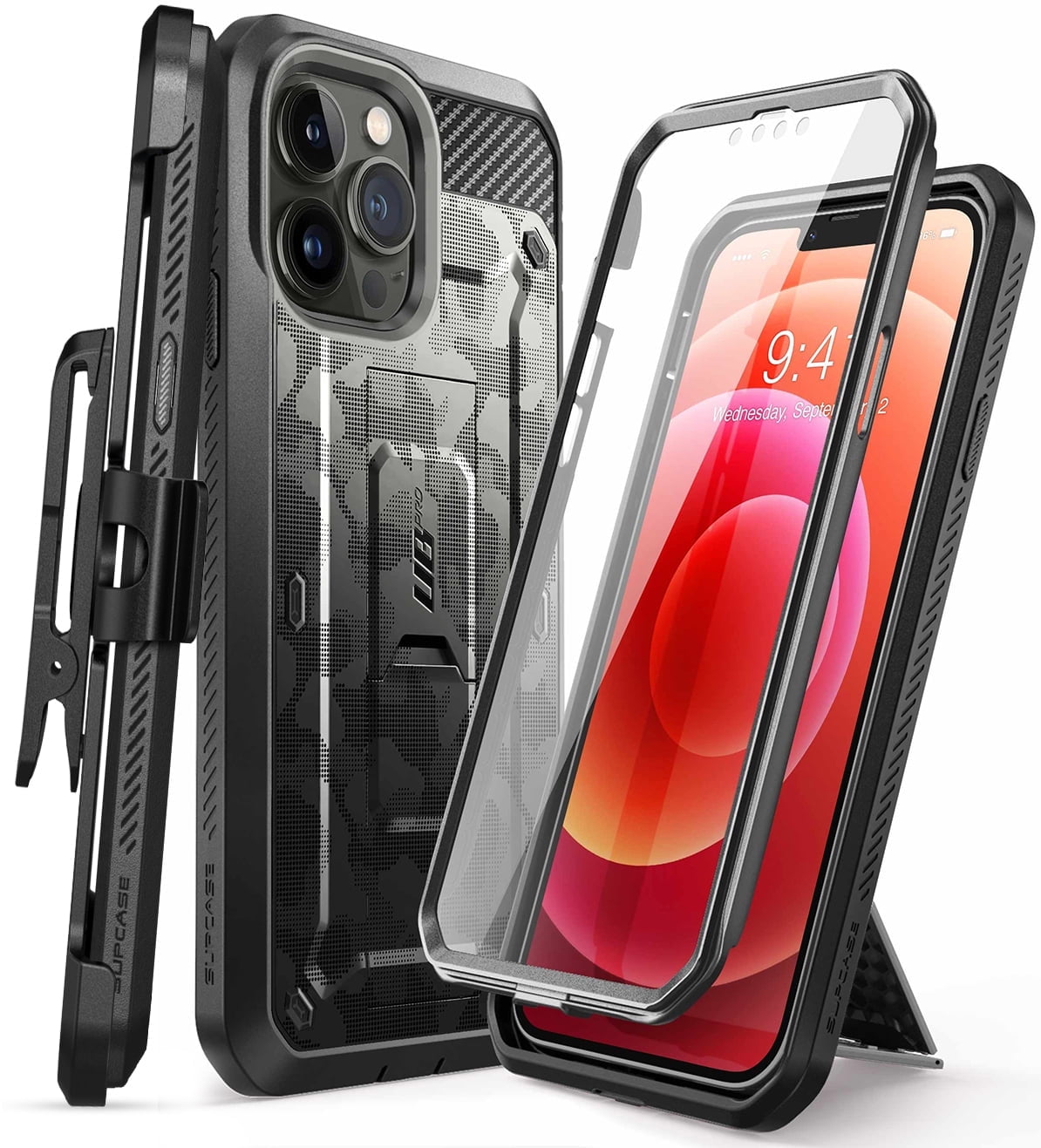 SUPCASE Unicorn Beetle Pro Series Case for iPhone 13 Pro Max (2021 Release) 6.7 Inch, Built-in Screen Protector Full-Body Rugged Holster Case (CamoGray)