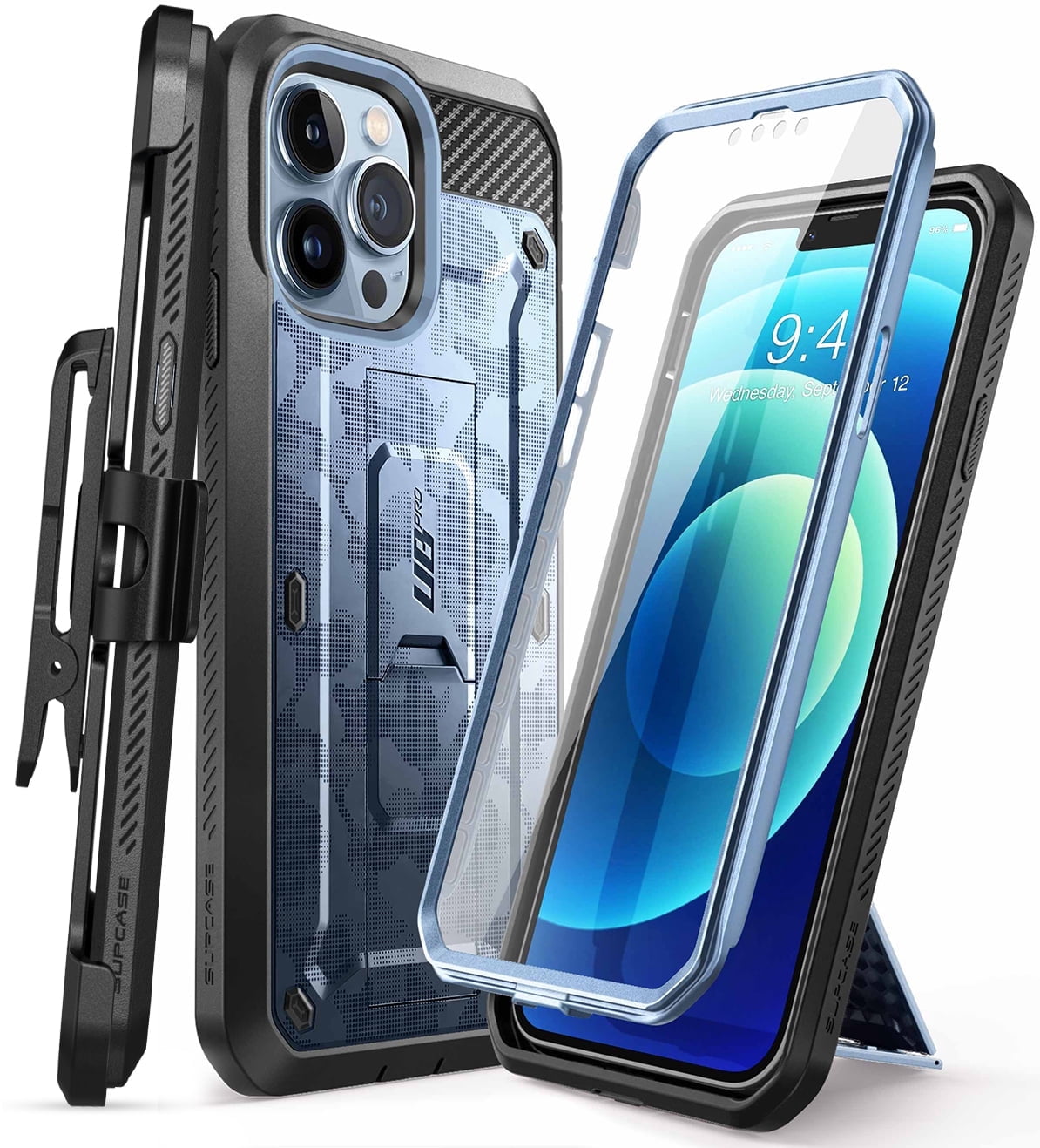 SUPCASE Unicorn Beetle Pro Series Case for iPhone 13 Pro Max (2021 Release) 6.7 Inch, Built-in Screen Protector Full-Body Rugged Holster Case (CamoNavy)