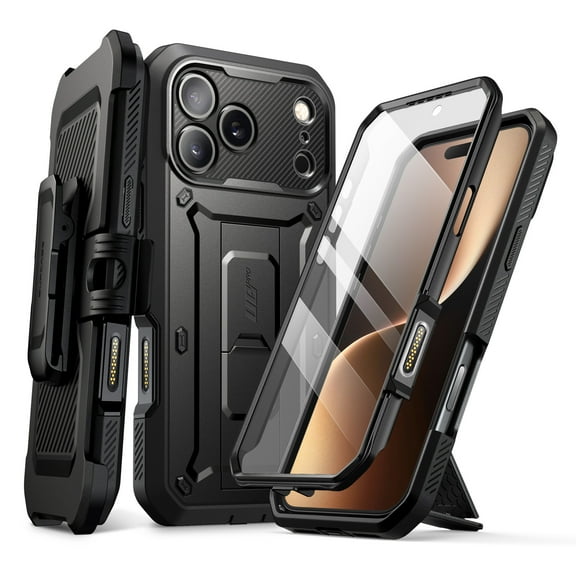 SUPCASE Unicorn Beetle Pro for iPhone 17 Pro Max 6.9" 2025 Case with Screen Protector, [Built-in Stand & Camera Control Button & Belt-Clip] [Military-Grade Protection] Full Body Phone Cover, Black