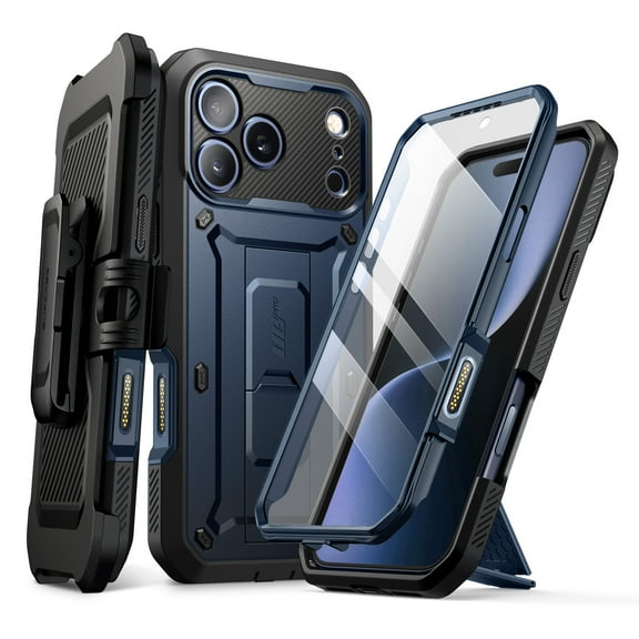 SUPCASE Unicorn Beetle Pro for iPhone 17 Pro Max 6.9" 2025 Case with Screen Protector, [Built-in Stand & Camera Control Button & Belt-Clip] [Military-Grade Protection] Full Body Phone Cover, Azure