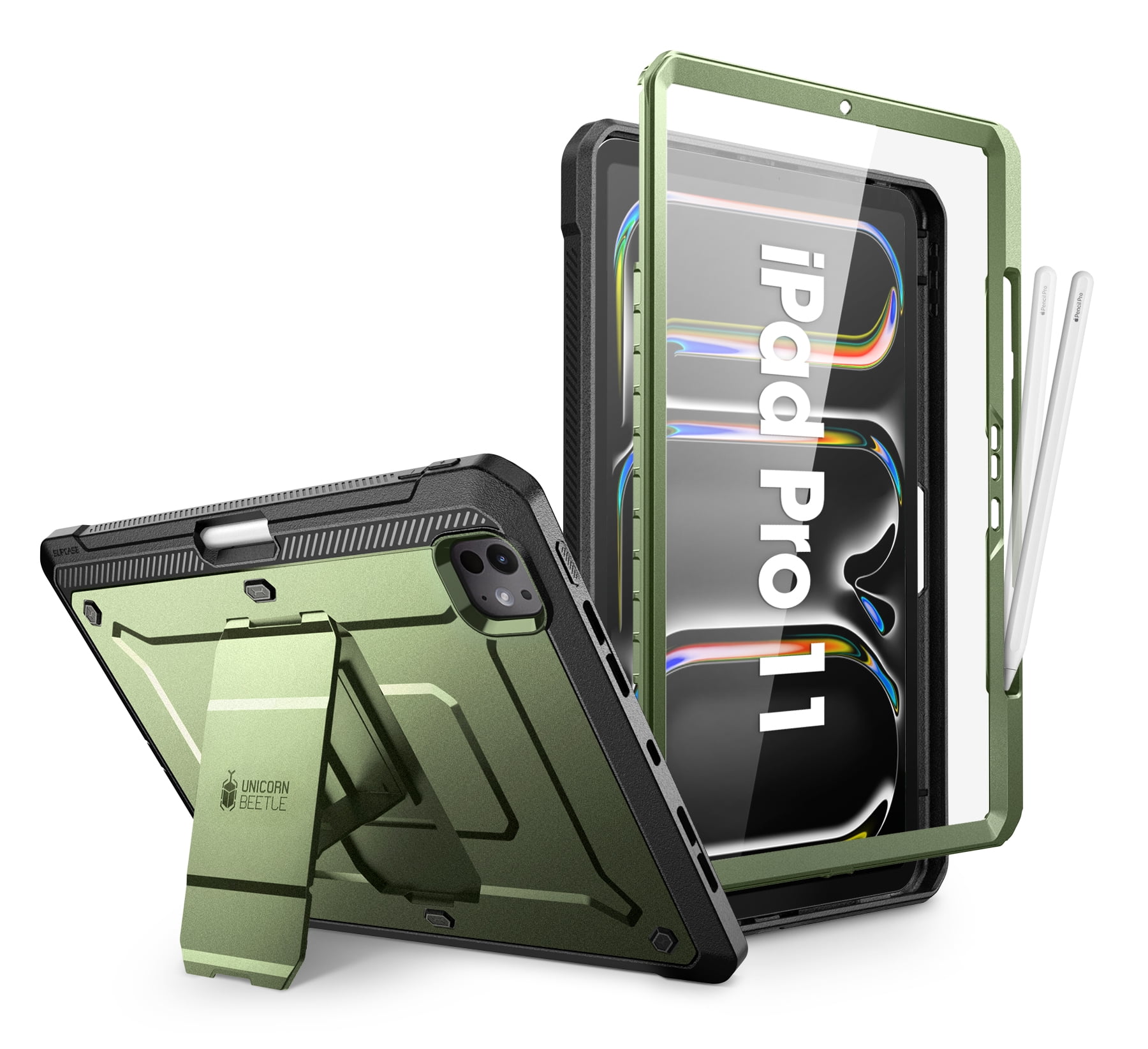 SUPCASE for iPad Pro 11 Inch Case M4 2024 5th Generation with Pencil Holder (Unicorn Beetle Pro), [Built-in Screen Protector & Stand] Full-Body Rugged Cover for iPad Pro 11 Inch M4 2024 5th Gen,Green