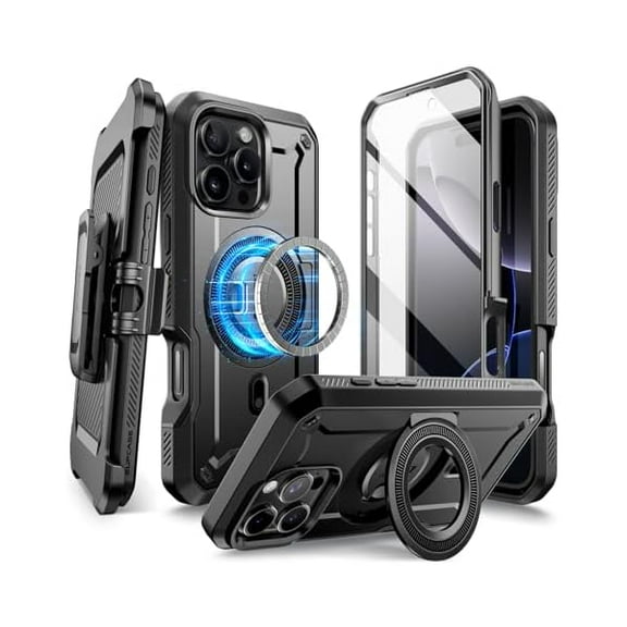 SUPCASE for iPhone 16 Pro Max Case with Stand (UBPro Mag), [Support MagSafe] [Built-in Screen Protector & Belt Clip] [Military-Grade Protection] Magnetic Phone Case for iPhone 16 Pro Max 6.9'', Black