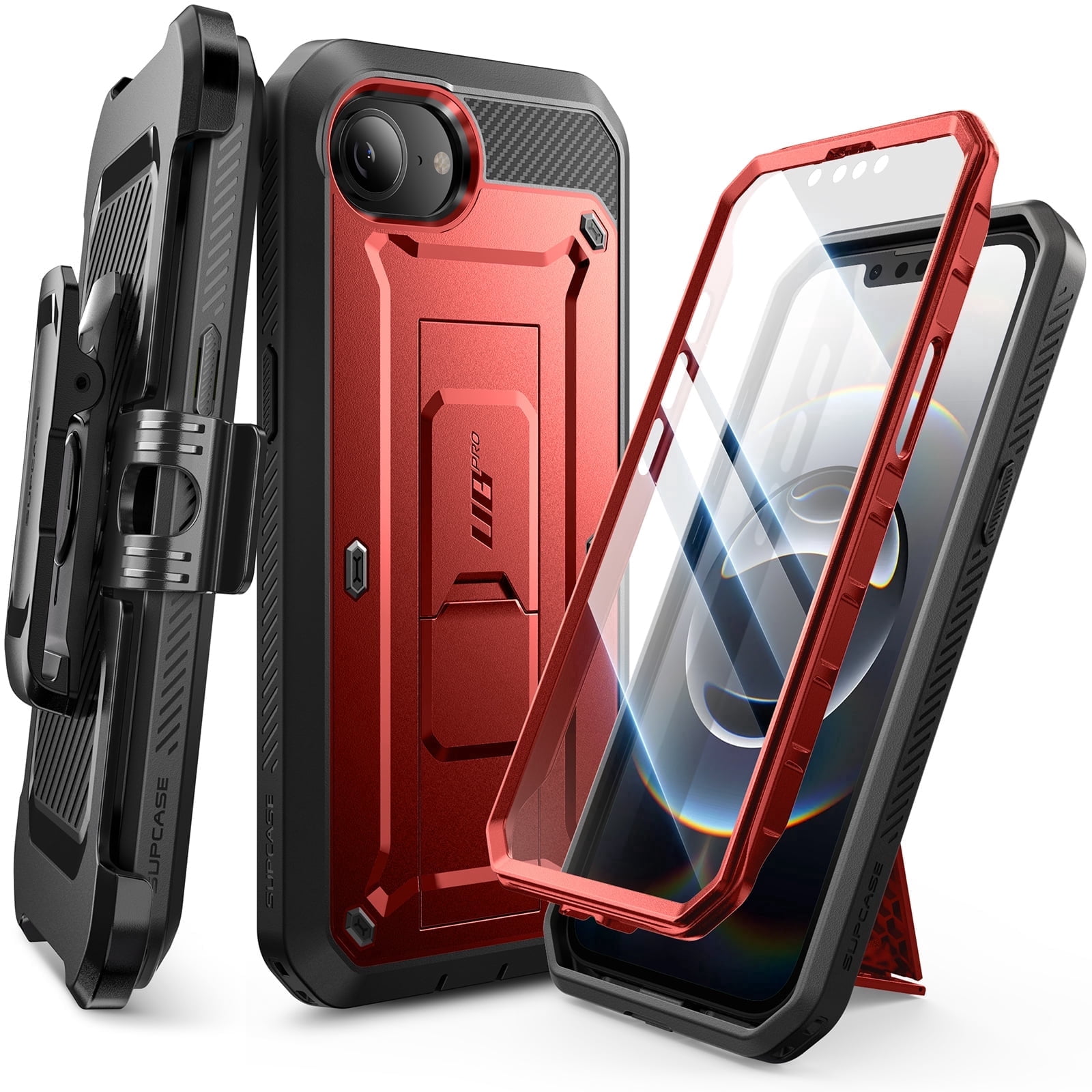 SUPCASE for iPhone 16e Case with Screen Protector (Unicorn Beetle Pro), [Built-in Stand & Belt-Clip] [Military-Grade Protection] Full Body Phone Case for iPhone 16e 6.1'' 2025, Ruddy