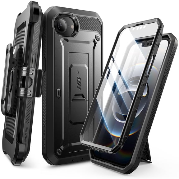 SUPCASE for iPhone 16e Case with Screen Protector (Unicorn Beetle Pro), [Built-in Stand & Belt-Clip] [Military-Grade Protection] Full Body Phone Case for iPhone 16e 6.1'' 2025, Black