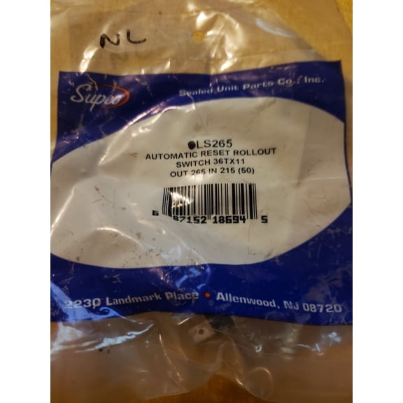 SUPCO Automatic Reset Rollout Switch SLS265 36TX11