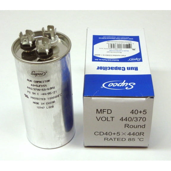 SUPCO CD40+5X440R HVAC Round Compressor Fan Motor Run Capacitor 40 + 5 MFD/UF 440 Volts