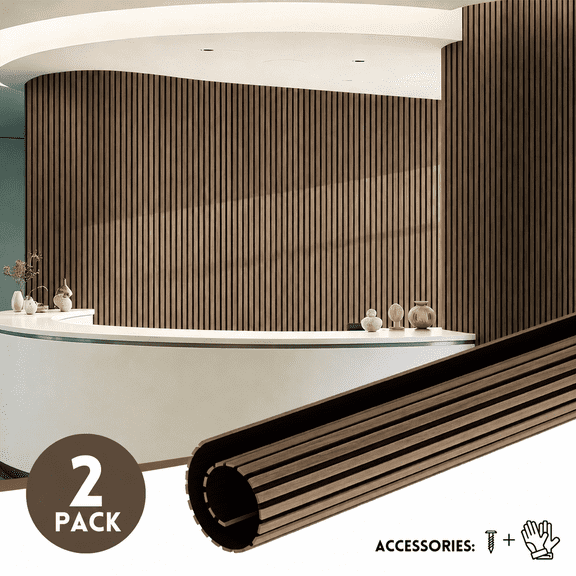 SUPEASY 2 Packs 92.51 X 23.62" Foldable Acoustic Slat Wall Panel for Modern Interior Decor, TV Background, Living Room, 25kg/m Density