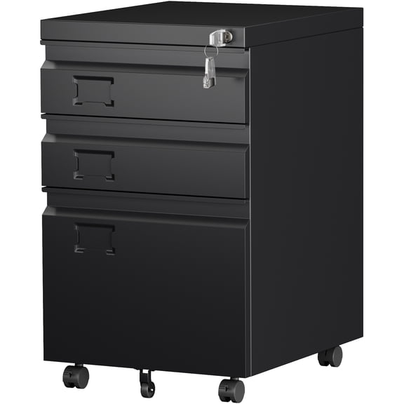 SUPEER 3 Drawer Vertical File Cabinet with Lock,Mobile File Cabinet for Letter,Legal,Under Desk Filing Cabinet for Office,Home,Assembly Required  (Black)