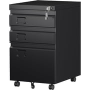SUPEER 3 Drawer Vertical File Cabinet with Lock,Mobile File Cabinet for Letter,Legal,Under Desk Filing Cabinet for Office,Home,Assembly Required (Black)