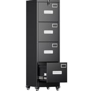SUPEER 56"H 4 Drawer File Cabinets with Wheels, Metal Vertical File Storage Cabinet for Office Home, A4 Letter /Legal Size, Assembly Required Black