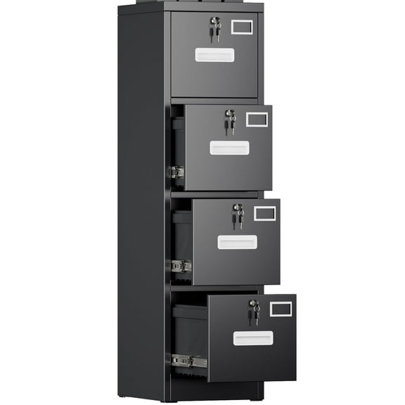 SUPEER 55"H 4 Drawer File Cabinets with Individual Locks, Metal Vertical File Storage Cabinet for Office Home, A4 Letter /Legal Size, , Assembly Required (Black)