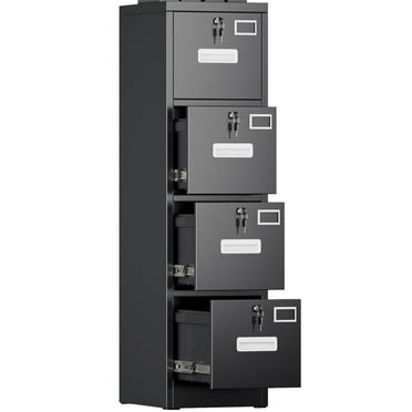 SUPEER 4 Drawer File Cabinet with Individual Locks, Metal Vertical File Storage Cabinet for Office Home, A4 Letter /Legal Size, 14.96"W x 17.72"D x 55"H, Assembly Required (Black）