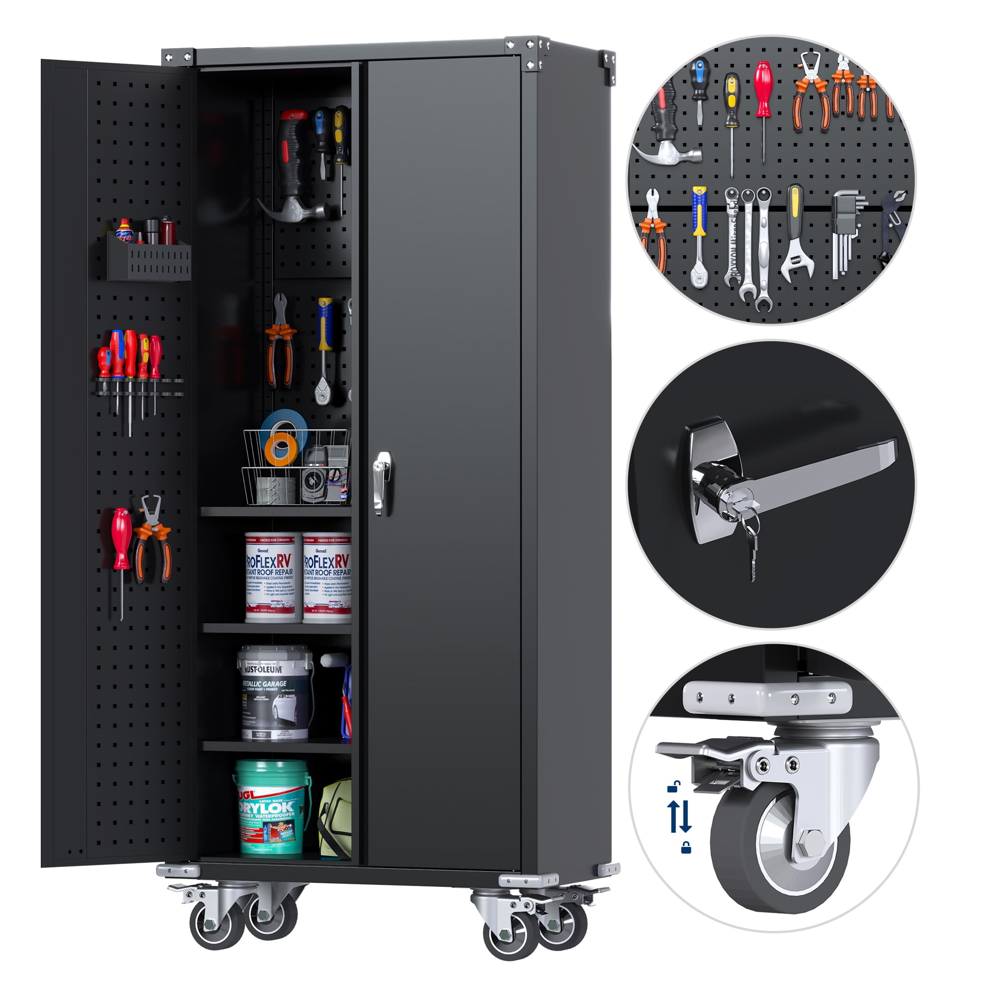 SUPEER 71" Metal Rolling Storage with Multi Use Pegboard, Large