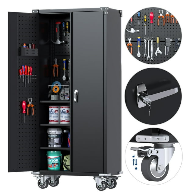 SUPEER 71" Metal Rolling Storage with Multi Use Pegboard, Large