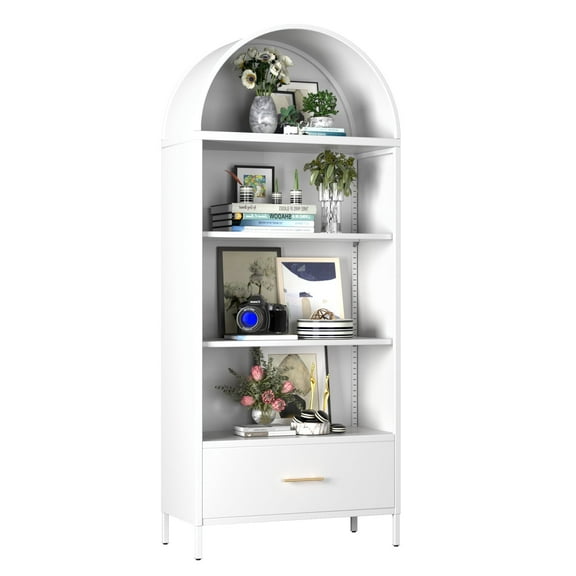 SUPEER 73-Inch Arched Metal Storage Display Cabinet with Drawers,Assembly Required