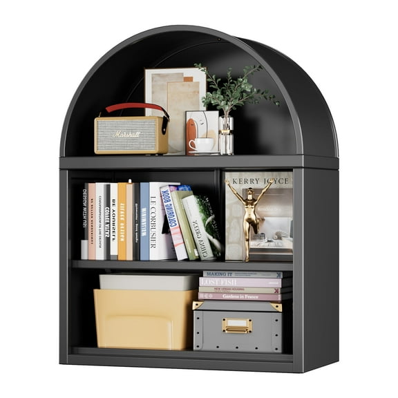 SUPEER Arched Wall Cabinet, Bathroom Wall Mounted Cabinet with Adjustable Shelves for Living Room, Dining Room, Kitchen,Assembly Required,Black