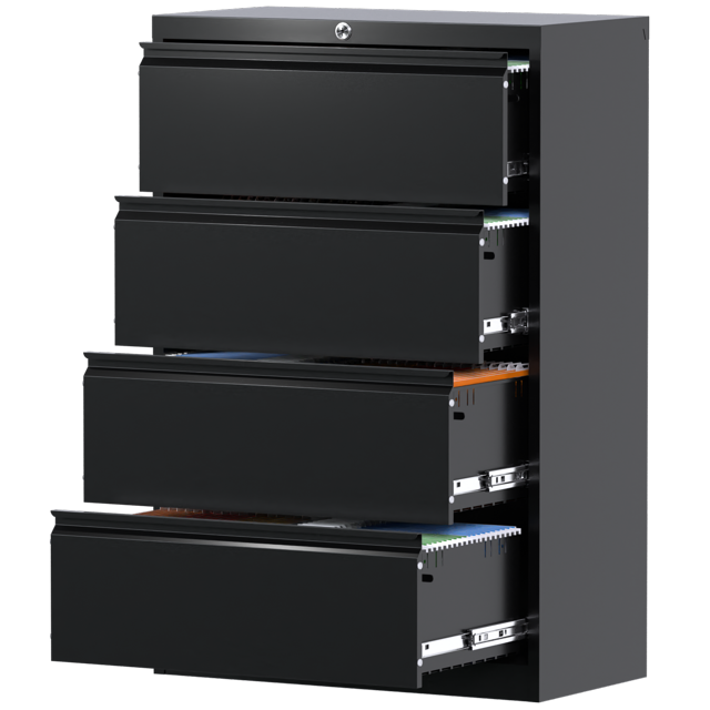 SUPEER Black Four Drawer Metal School Lateral File Metal