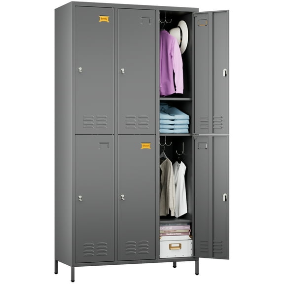 SUPEER Metal Storage Locker Cabinet for School Office Gym Bedroom, 6 Doors Steel Storage Locker Cabinet for Employees,Industrial Storage Locker with 6 Shelves,Assembly Required (Dark Gray)