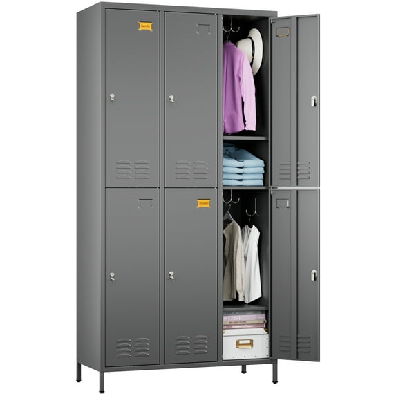 SUPEER Metal Storage Locker Cabinet for School Office Gym Bedroom, 6 Doors Steel Storage Locker Cabinet for Employees,Industrial Storage Locker with 6 Shelves,Assembly Required (Dark Gray)