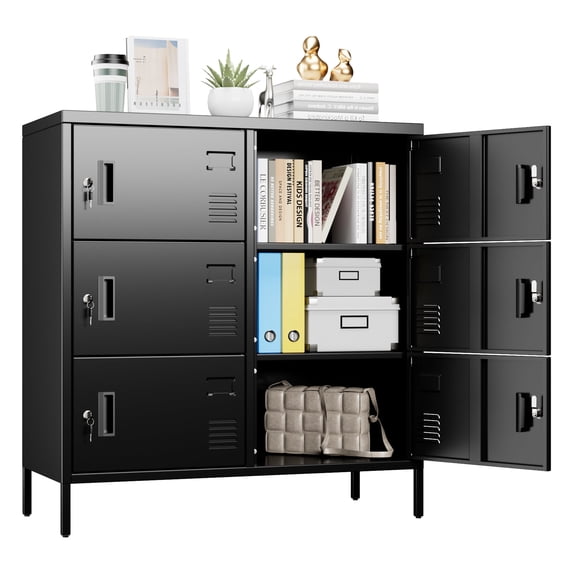 SUPEER Metal Storage Lockers for Employees,Steel Locker Cabinet with 6 Doors for Gym,School,Office,Assembly Required,(Black)