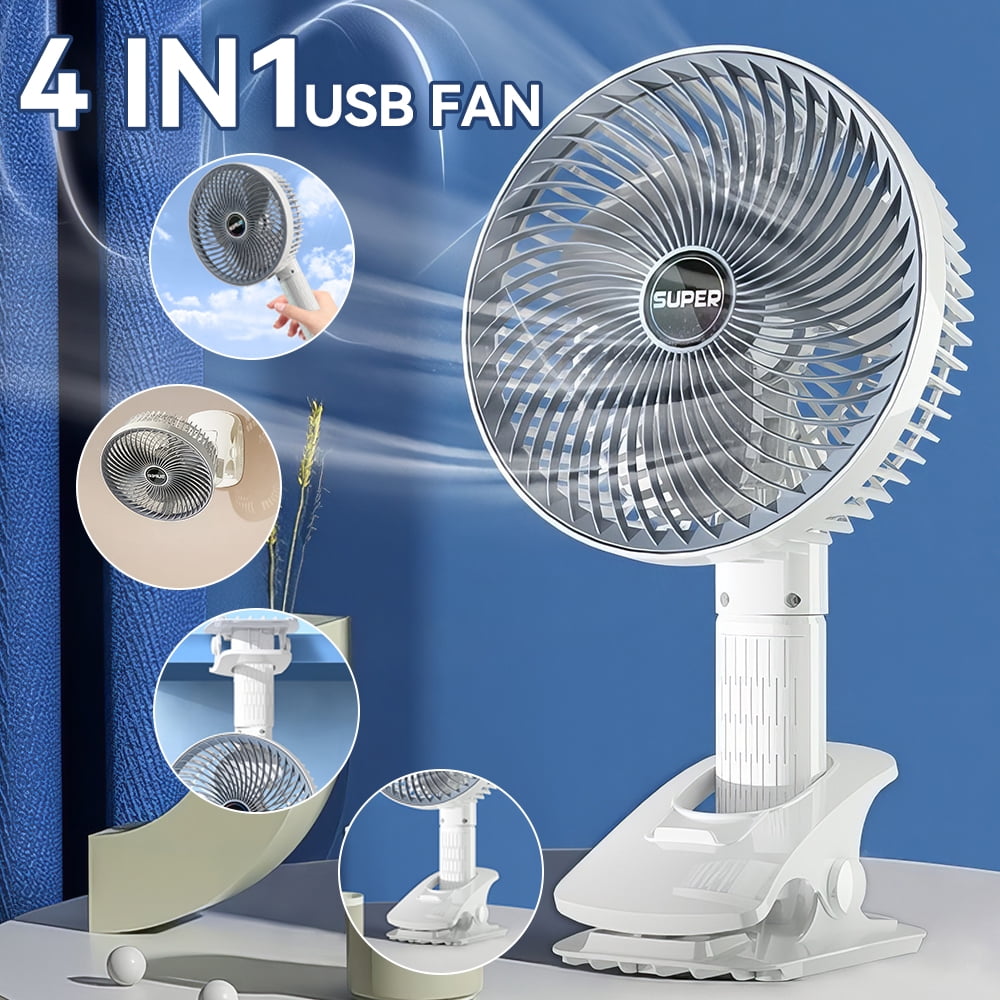 SUPER New 4In1 Usb Fan, 8inch Clipon Fan, Rechargeable Table Fan, 3