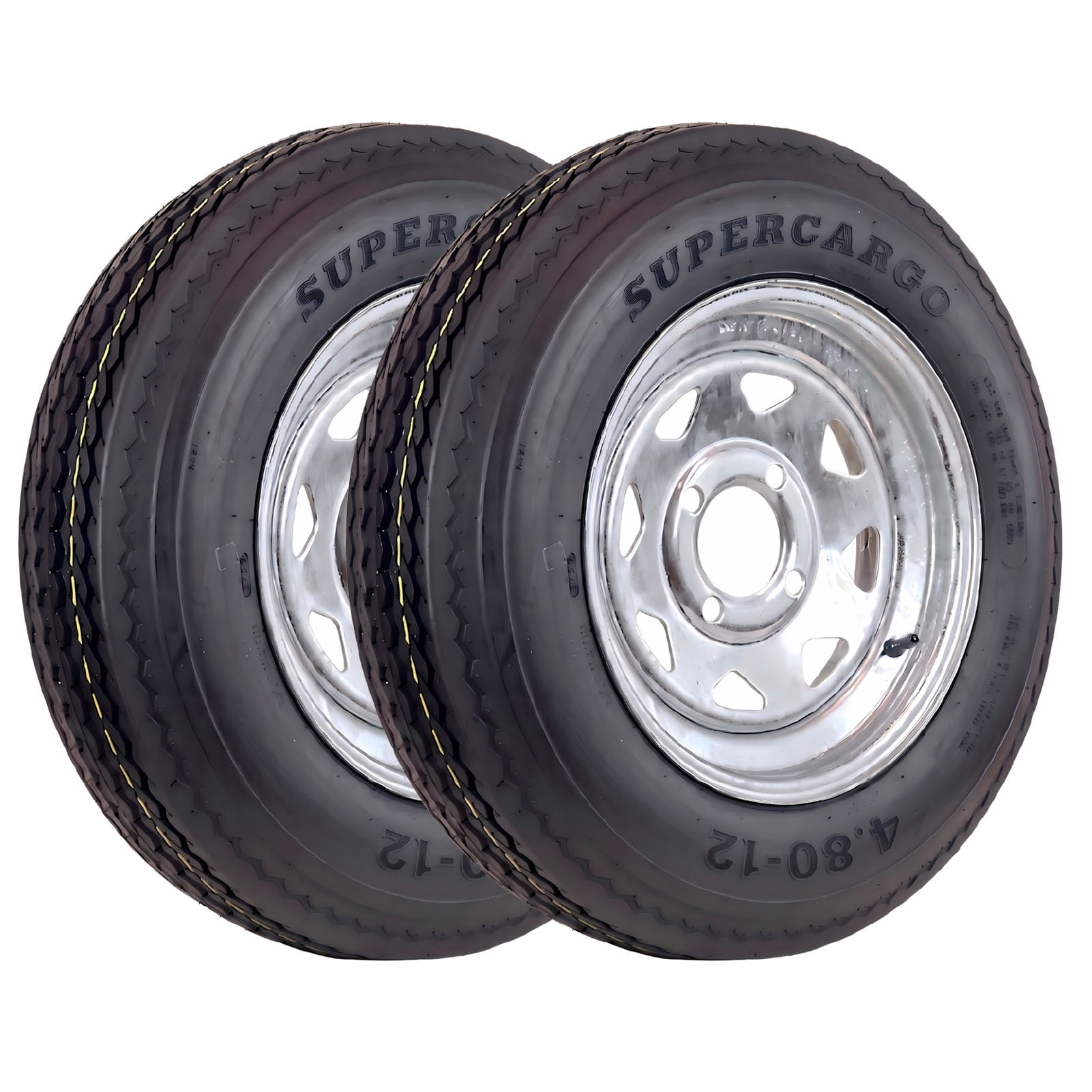 SUPER CARGO 2 Set SU02 4.80-12 6PR Boat Trailer Tire and 4-Lug Galvanized 8 Spoke Wheel Assembly