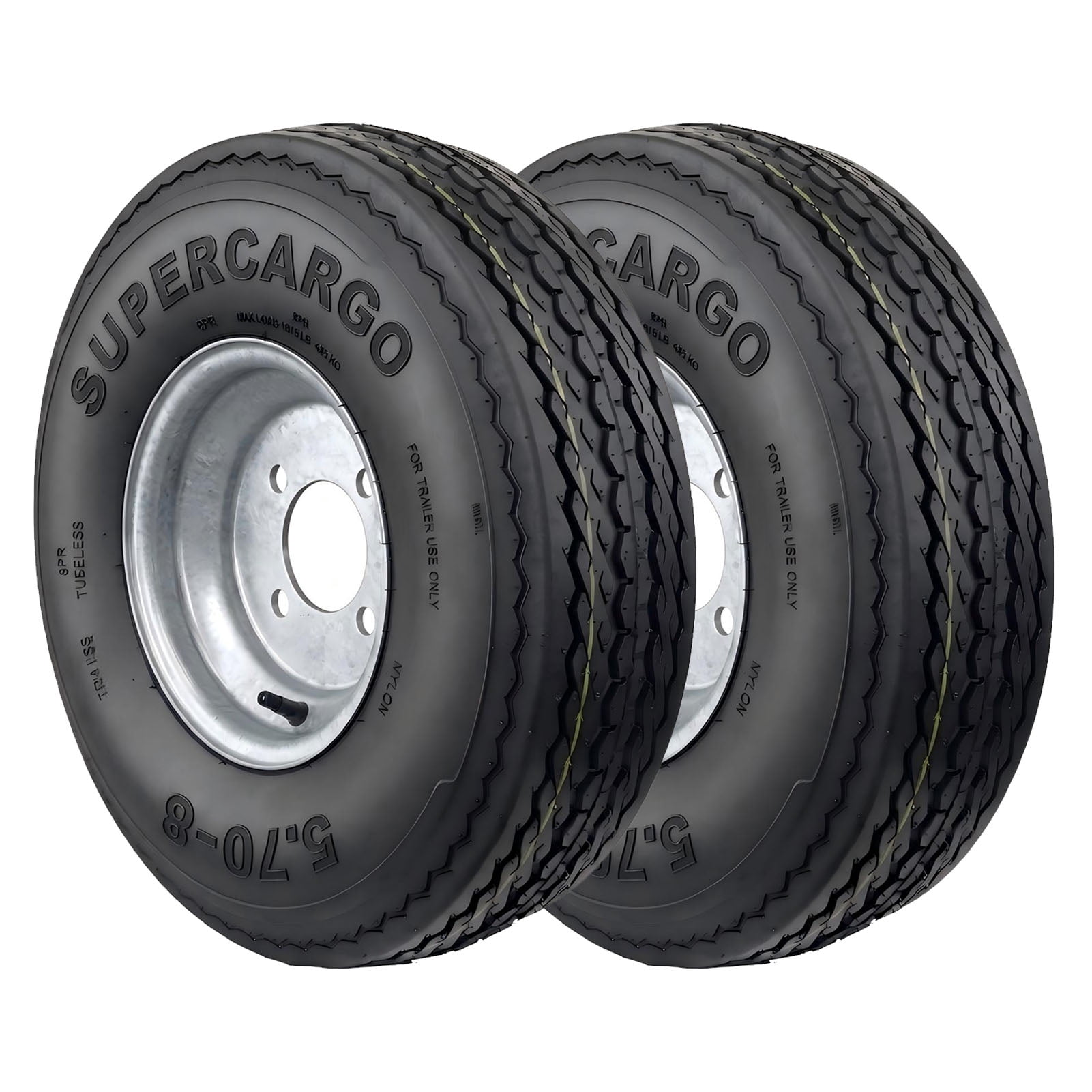 SUPER CARGO 2 Set SU02 5.70-8 8PR Boat Trailer Tire and 4-Lug Galvanized Wheel Assembly