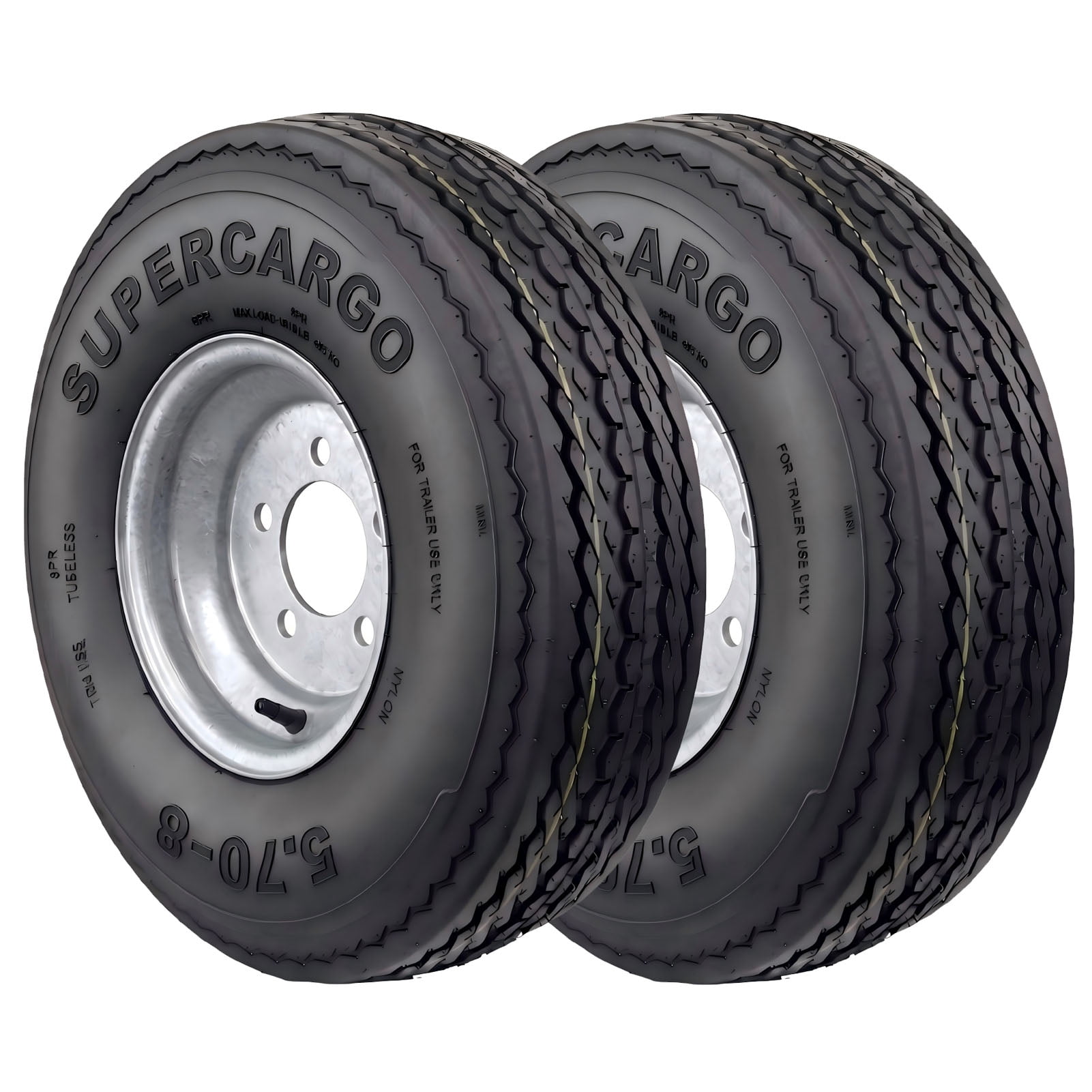 SUPER CARGO 2 Set SU02 5.70-8 8PR Boat Trailer Tire and 5-Lug Galvanized Wheel Assembly
