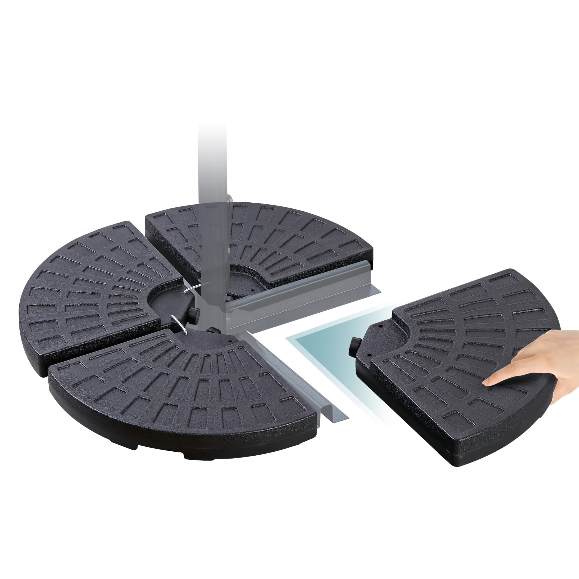 SUPER DEAL 4 Piece Cantilever Offset Patio Umbrella Base, Heavy Duty Outdoor Round Umbrella Stand with Easy Carry Handles Water or Sand Filled for Garden, Backyard and Poolside Black