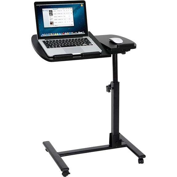 SUPER DEAL Overbed Angle & Height Adjustable Mobile Rolling Laptop Stand with Lockable Wheels Sofa/Bed Side Table Hospital Table Stand Cart