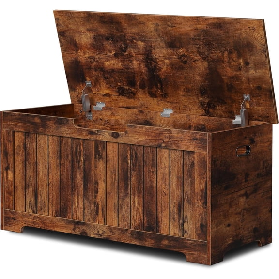 SUPER DEAL Storage Chest, 39 inches Chest Box Organizer with 2 Safety Hinges, Wooden Entryway Shoe Organizer Storage Bench, Rustic Brown
