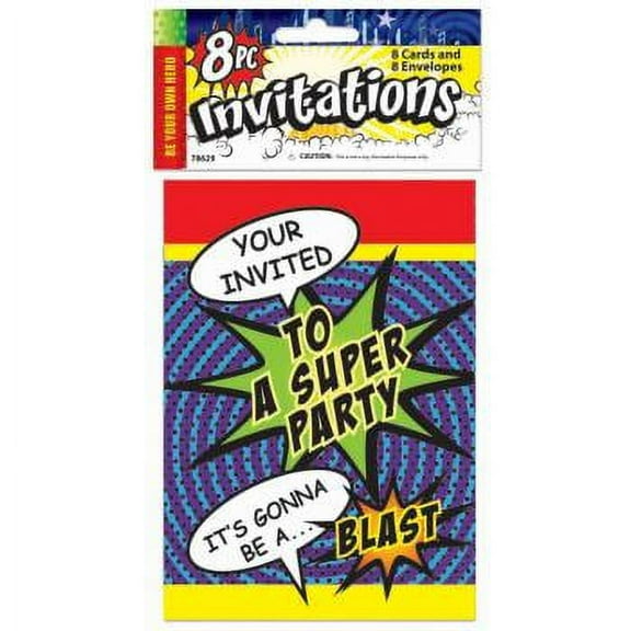 SUPER HERO PARTY INVITES - 12 PACK