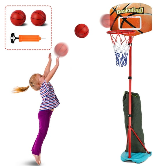 SUPER JOY Basketball Hoop Set with 3 Balls for Kids, 2.7 to 6.3Ft Adjustable Height Indoor Basketball Toys, Outdoor Sports Play for Kids Boys Girls, Age 3-8