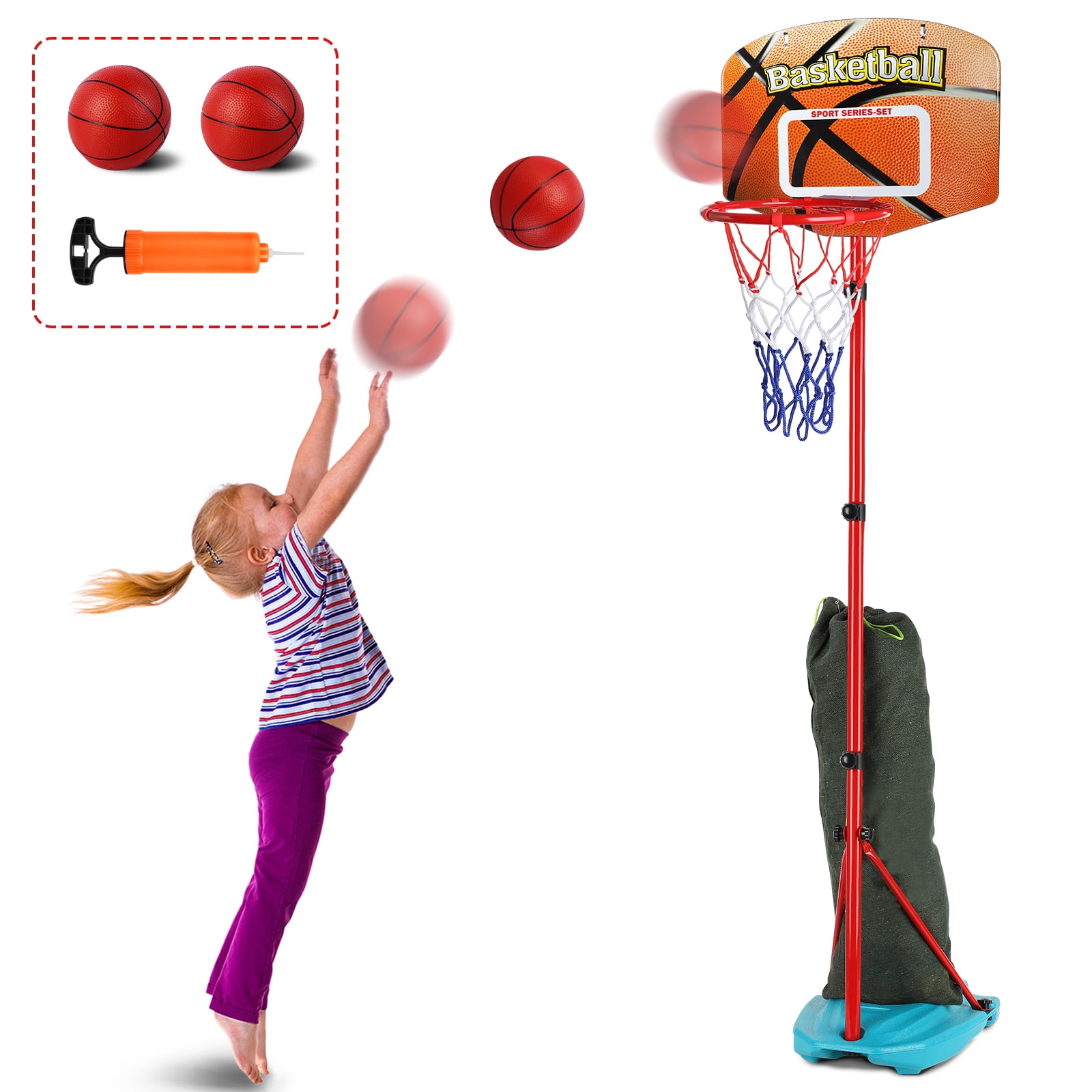 SUPER JOY Basketball Hoop Set with 3 Balls for Kids, 2.7 to 6.3Ft