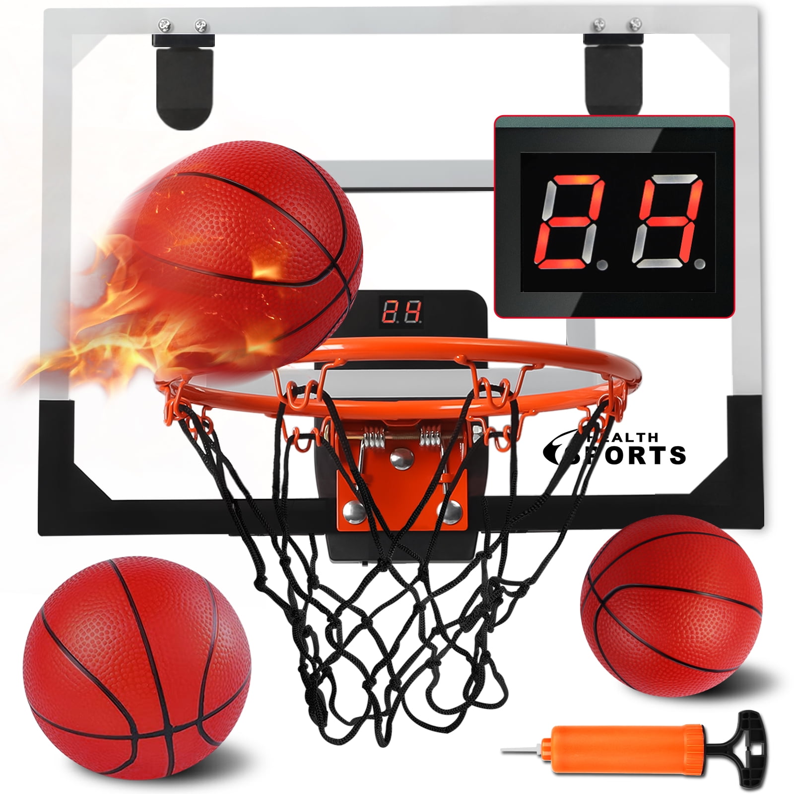 SUPER JOY Indoor Basketball Hoop for Room with Electronic Scoreboard,  17x12.5 Mini Basketball Hoop Over The Door Basketball Toys for 5-12 Year  Old