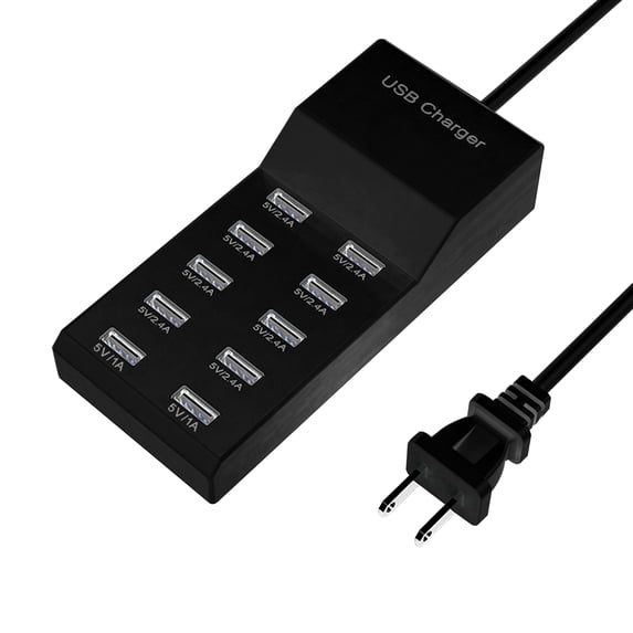 SUPER JOY USB Charging Station 10-Port USB Charging Hub Family-Sized Smart Multi USB Charger Ports for Multiple Devices Tablet Laptop Black