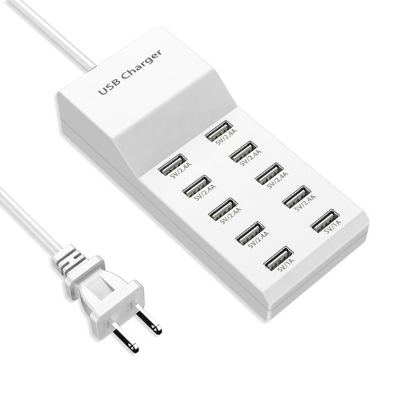 SUPER JOY USB Charging Station 10-Port USB Charging Hub Family-Sized Smart Multi USB Charger Ports for Multiple Devices Tablet Laptop White/Black